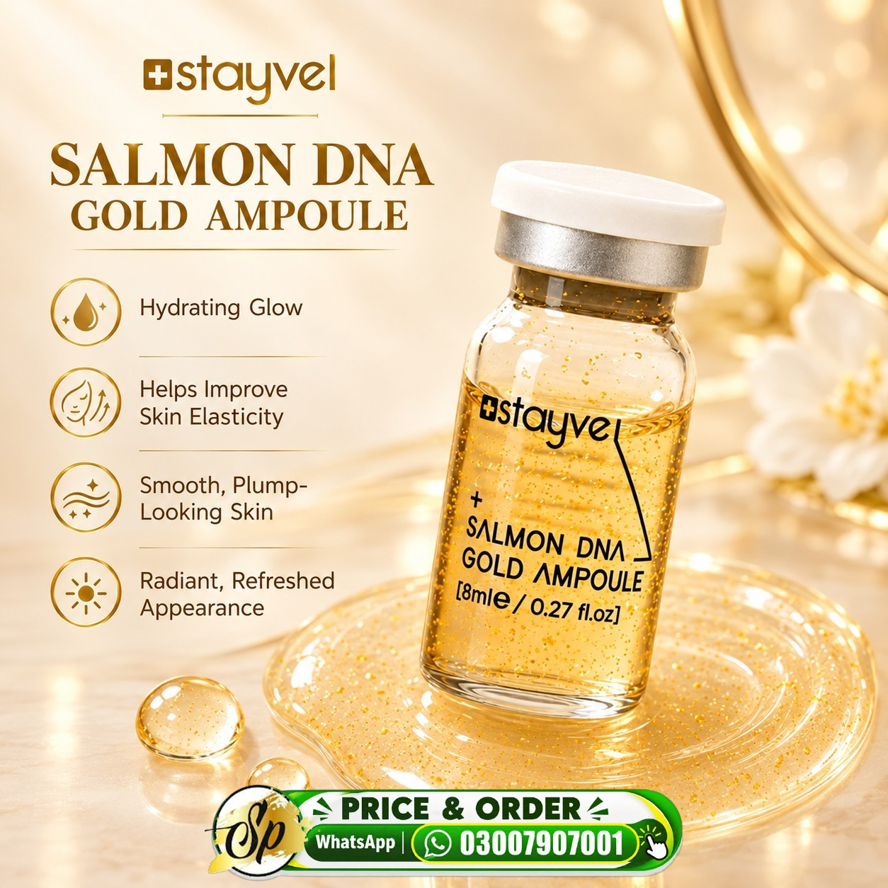 Stayve BB Glow Booster Serum – Salmon DNA Gold Ampoule 8ml Original